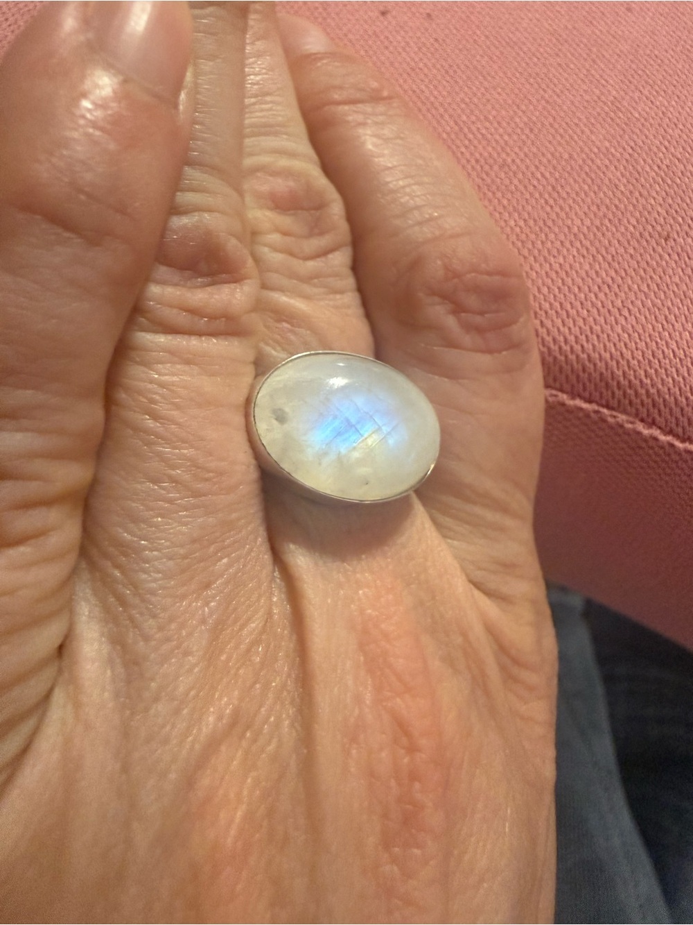 Moonstone Oval Sterling Ring - White/Blue Sheen - Picture 2 of 10